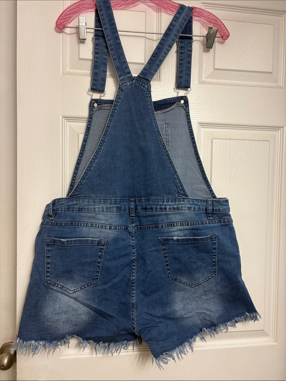 Denim Blue Distressed Short Overalls - Picture 2 of 3